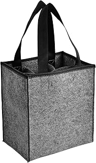 Felt Wine Tote Bag for 6 Bottles, Portable Bottle Wine Tote Carrier with Divider, Reusable Felt Cloth Beer Bag with Handle, Wine Bottle Holder Bag for Picnic Camping Travel Party (28x24x18cm)