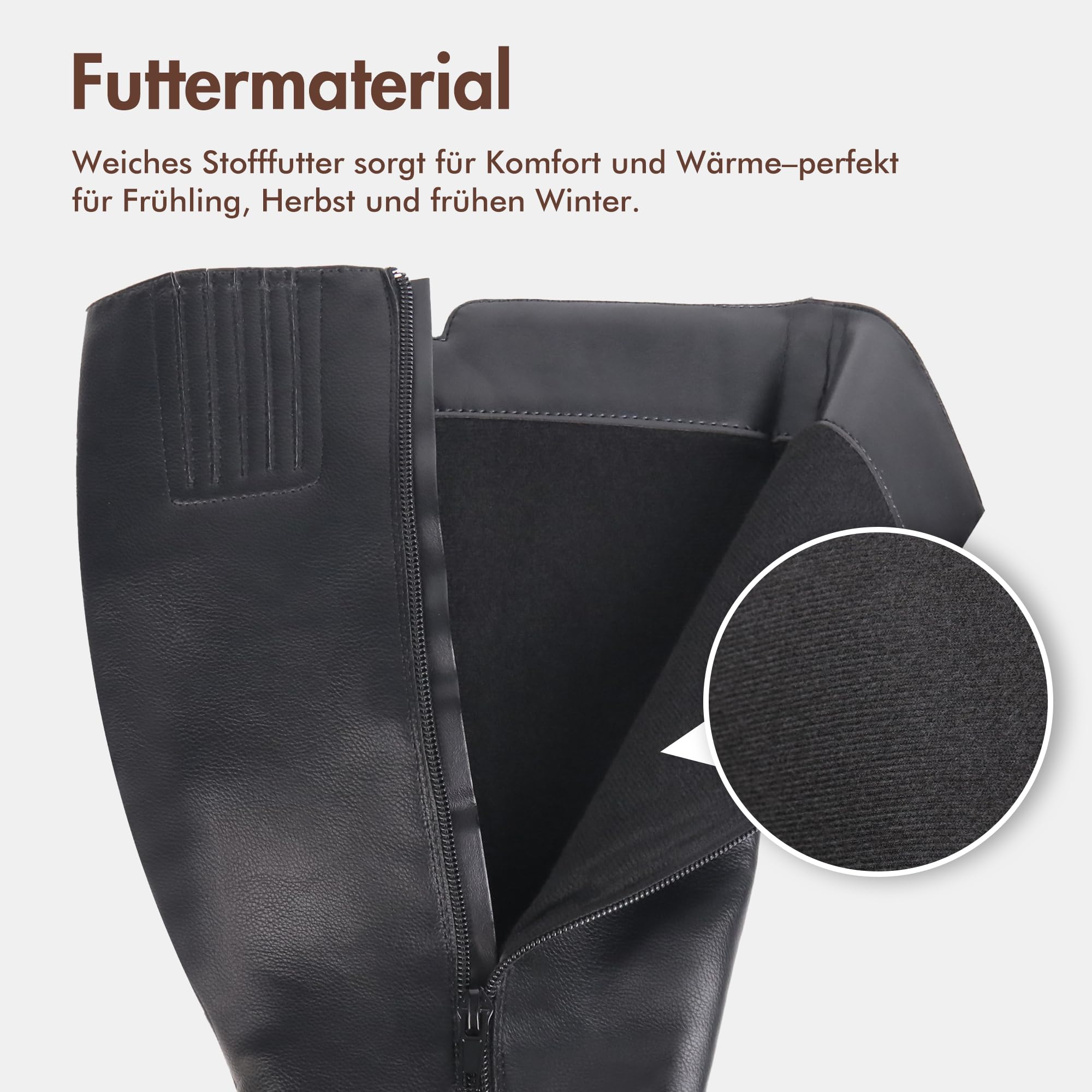 Hawkwell Kniehohe Damen-Stiefel mit extra breitem Waden-Ziehverschluss und seitlichem Reißverschluss