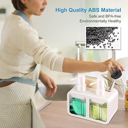 Miniatura 3 de Juego de dispensador de jabón de cocina, con jabón de manos y platos, organizador de esponja y soporte para cepillo 4 en 1, dispensador de jabón