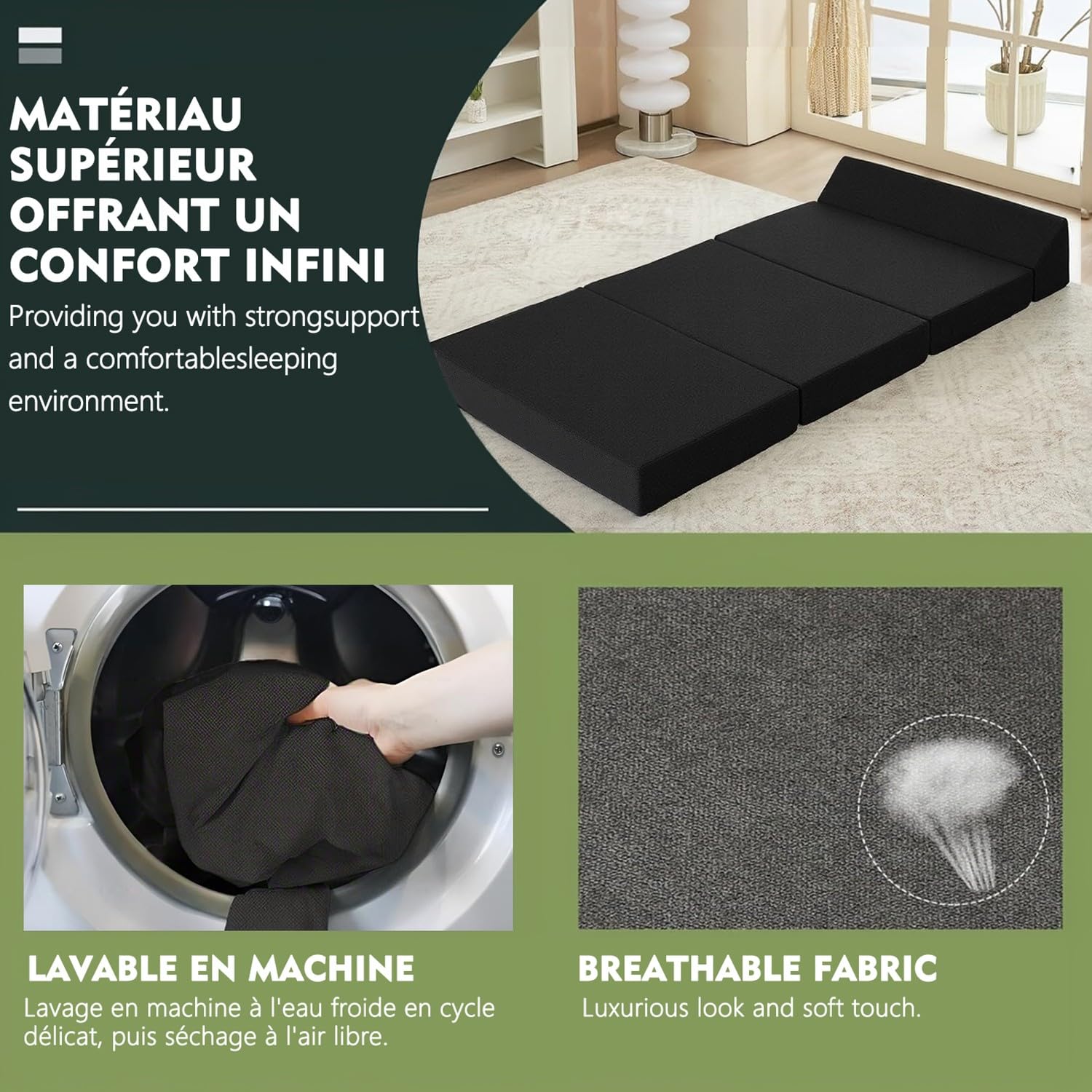Matelas Pliable, Matelas Pliant avec Une Housse Amovible et Lavable, Medium-Firm, Convient aux Voyages, au Camping, aux invités