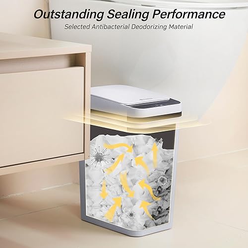 Miniatura 5 de Basurero de baño de 2.6 galones, impermeable, automático, pequeño, con tapa, sensor de movimiento delgado, de plástico, estrecho, para dormitorio,