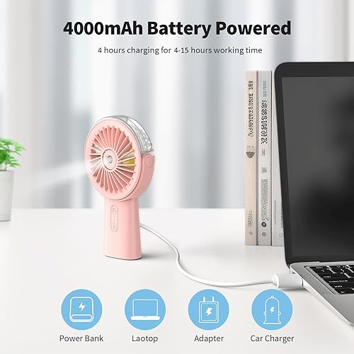 Miniatura 3 de Otlonpe Ventilador de nebulización de mano portátil, pequeño ventilador de niebla recargable personal de mano, ventilador de agua de 4000 mAh,