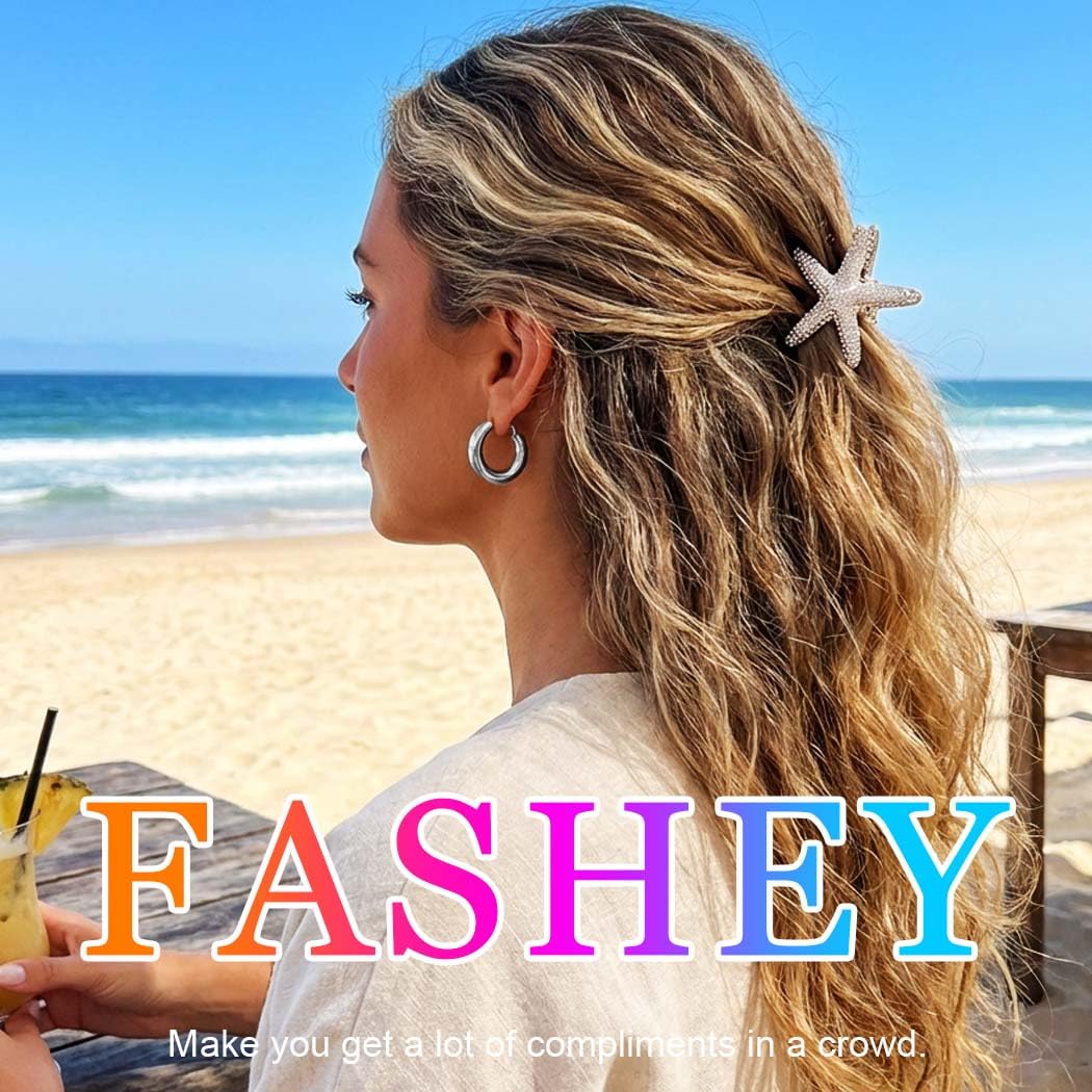 Fashey Starfish Claw Clips Gold Metal Hair Clips Seashell Hair Claw Clips Mermaid Hair Accessories for Women (Silver) - Image 5