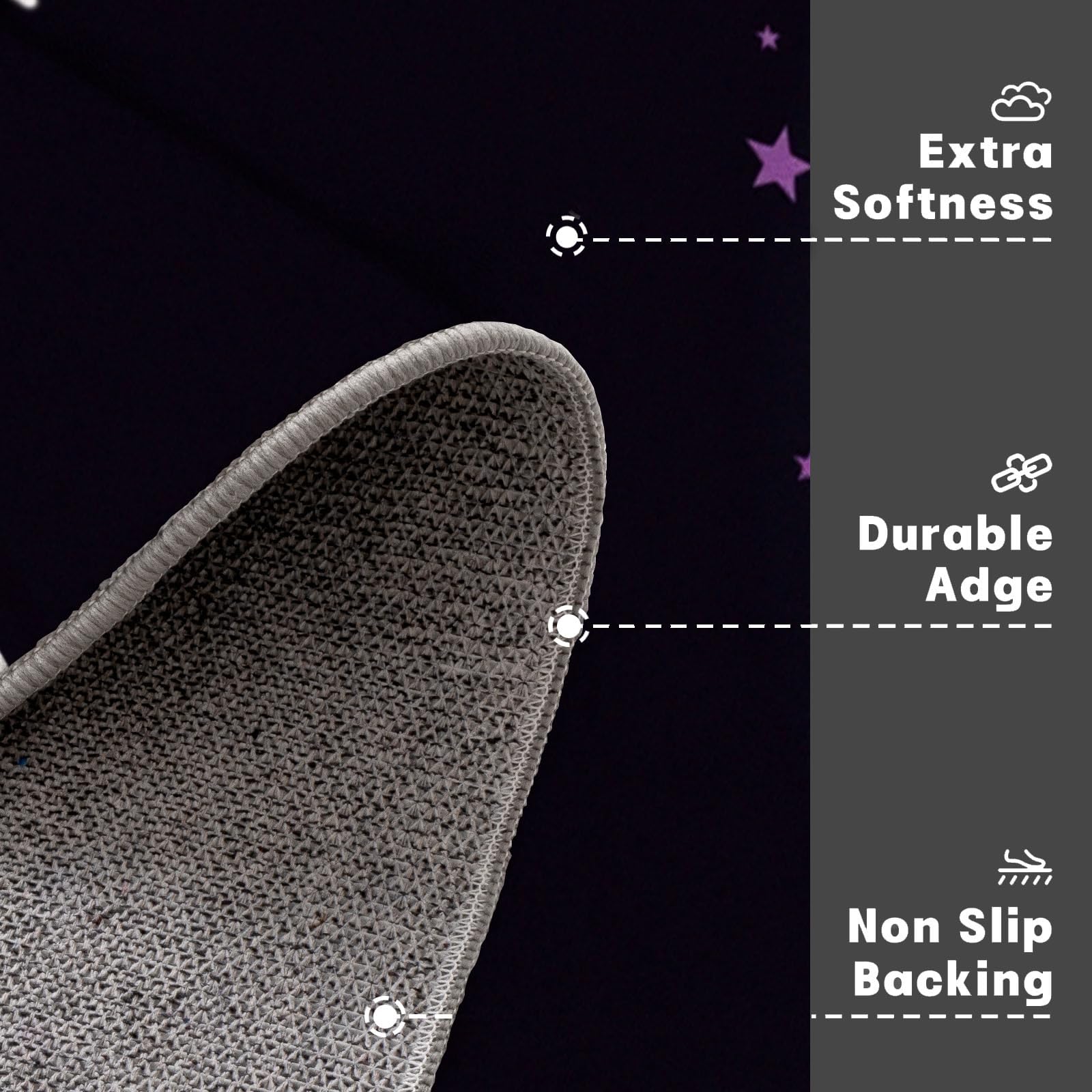Tapis Rond 160cm, Astronaute Lune Imprimé Décoration Antidérapant Violet Espace Plaisir Enfantin Tapis de Sol, pour Salon Chambre Cuisine Balcon Terrasse Salle à Manger - Facile À Nettoyer