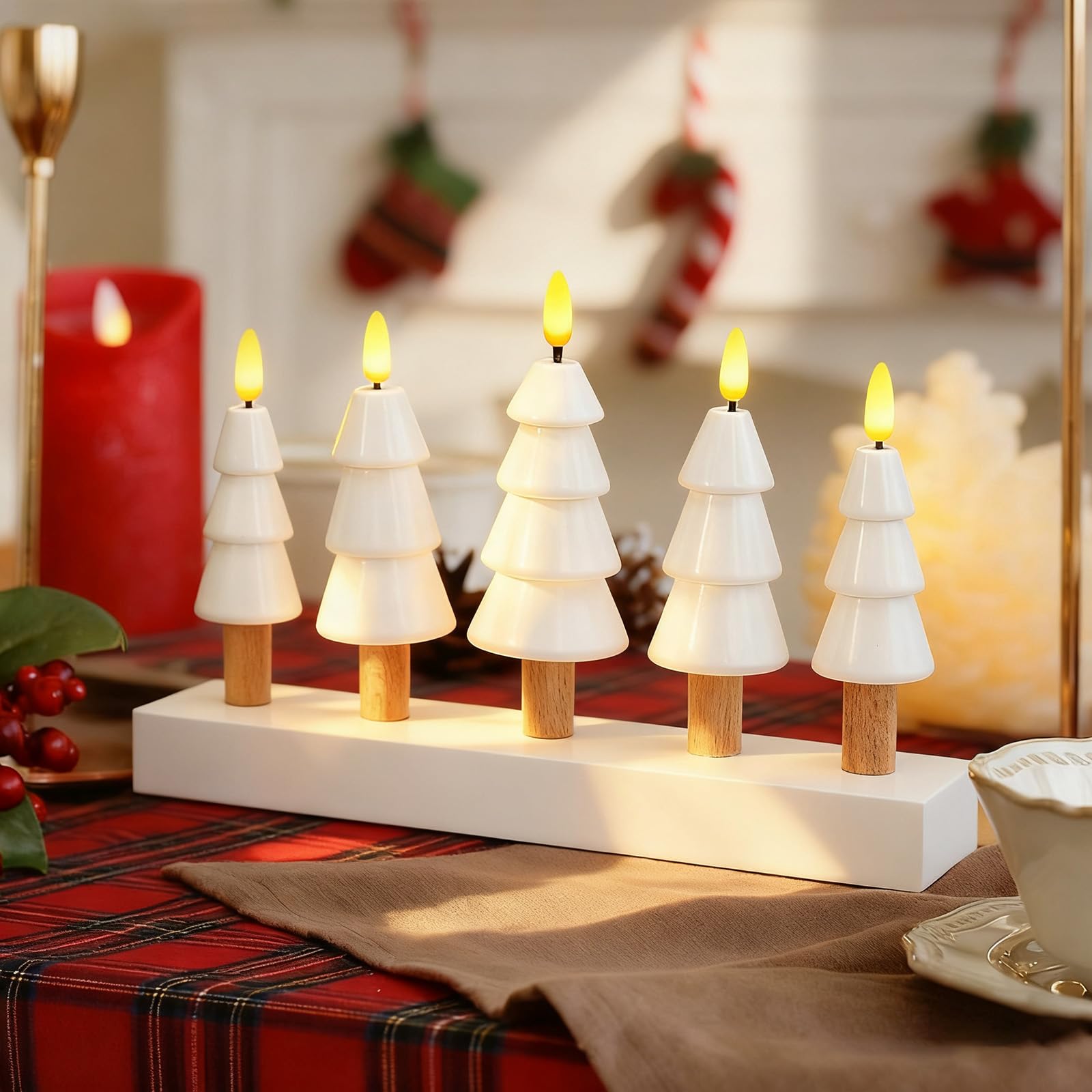 SALCAR LED-Weihnachtstischleuchte – 5 Baumförmige Kerzenlichter, Warmweiß, Batteriebetrieben