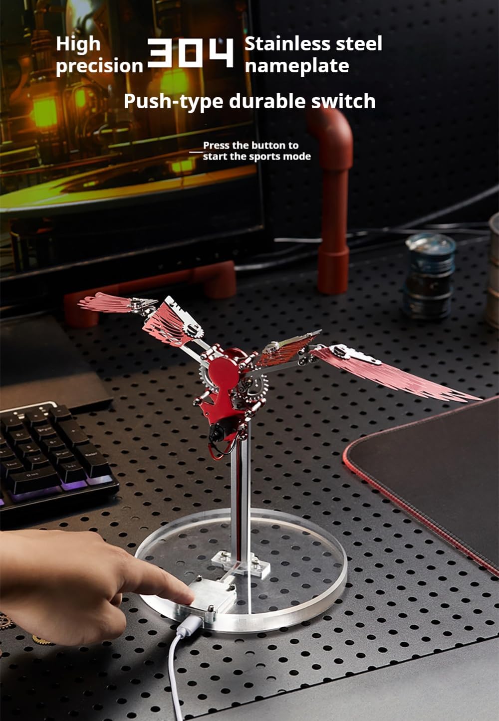 Flame Shadow, Mechanical Ornithopter, Metal Assembly Model, Highly Difficult Technology Assembly Creative Gift, Educational Toy (red 124 Parts)