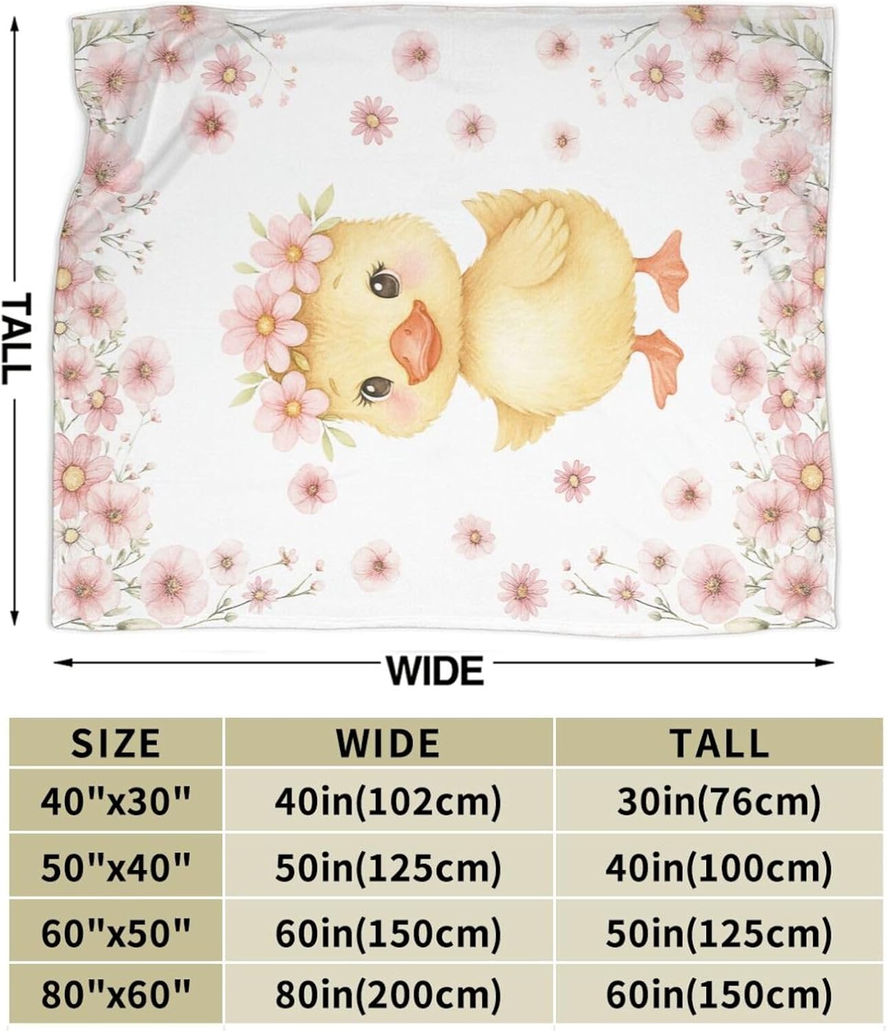 Duck Blanket Cute Duck Flower Throw Blanket Soft Cozy Fleece Fuzzy Plush Warm Stuff Animal Bedding Nursery Toddler Baby Blankets Gifts for Boys Girls Kids Adult Men Women 40"X50" - Image 4
