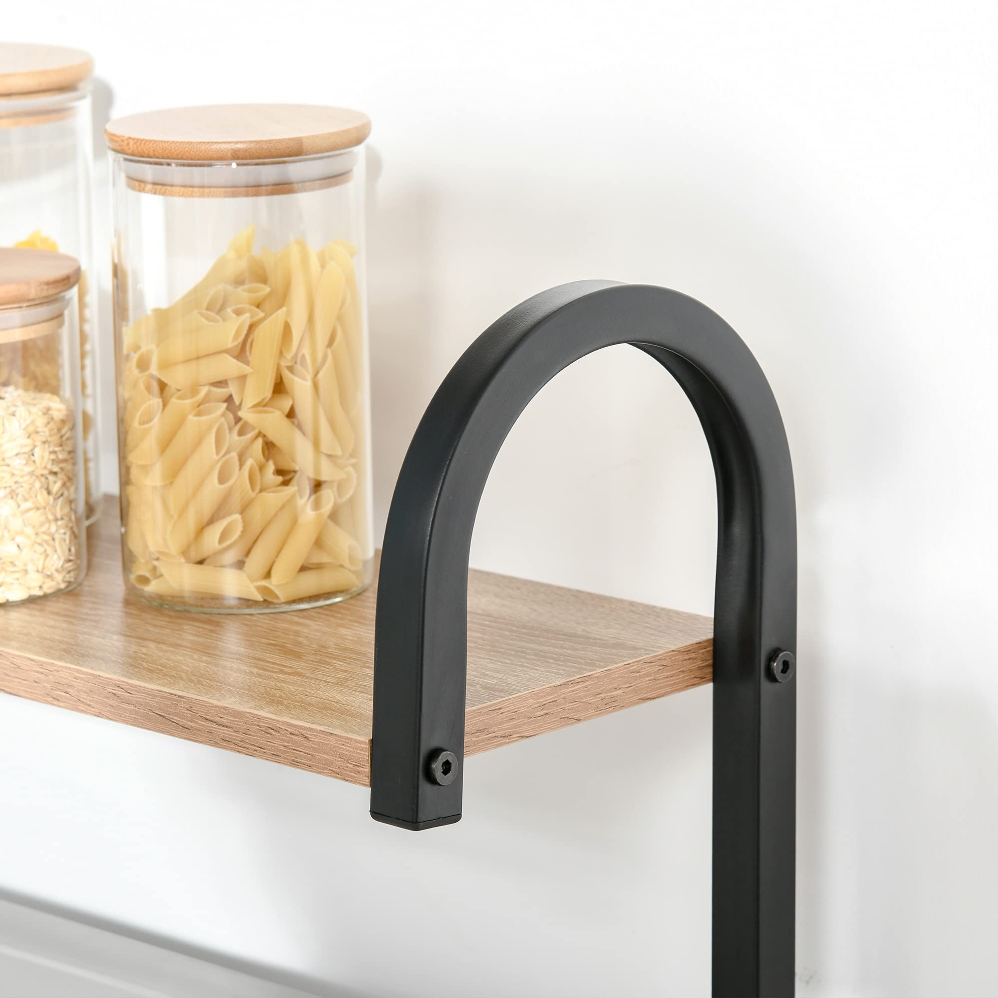 HOMCOM Mobiletto per Microonde, Scaffale da Cucina a 4 Ripiani e 4 Ganci, Mobile Cucina in Acciaio e Legno 60x40x125cm, Color Legno