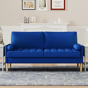 67.7" Velvet 3-Seat Sofa Couch, Modern Upholstered Sofa for Living Room, Small Apartment Couch with Solid Wood Legs, Tufted Mid-Century Sofa with High-Density Foam for Comfort & Durability