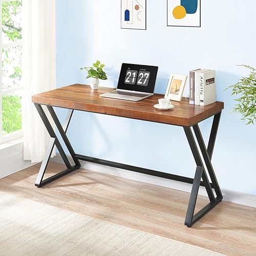 FurniChoi Escritorio para computadora de madera real, moderno escritorio de madera natural para oficina en casa, escritorio de estudio de trabajo de