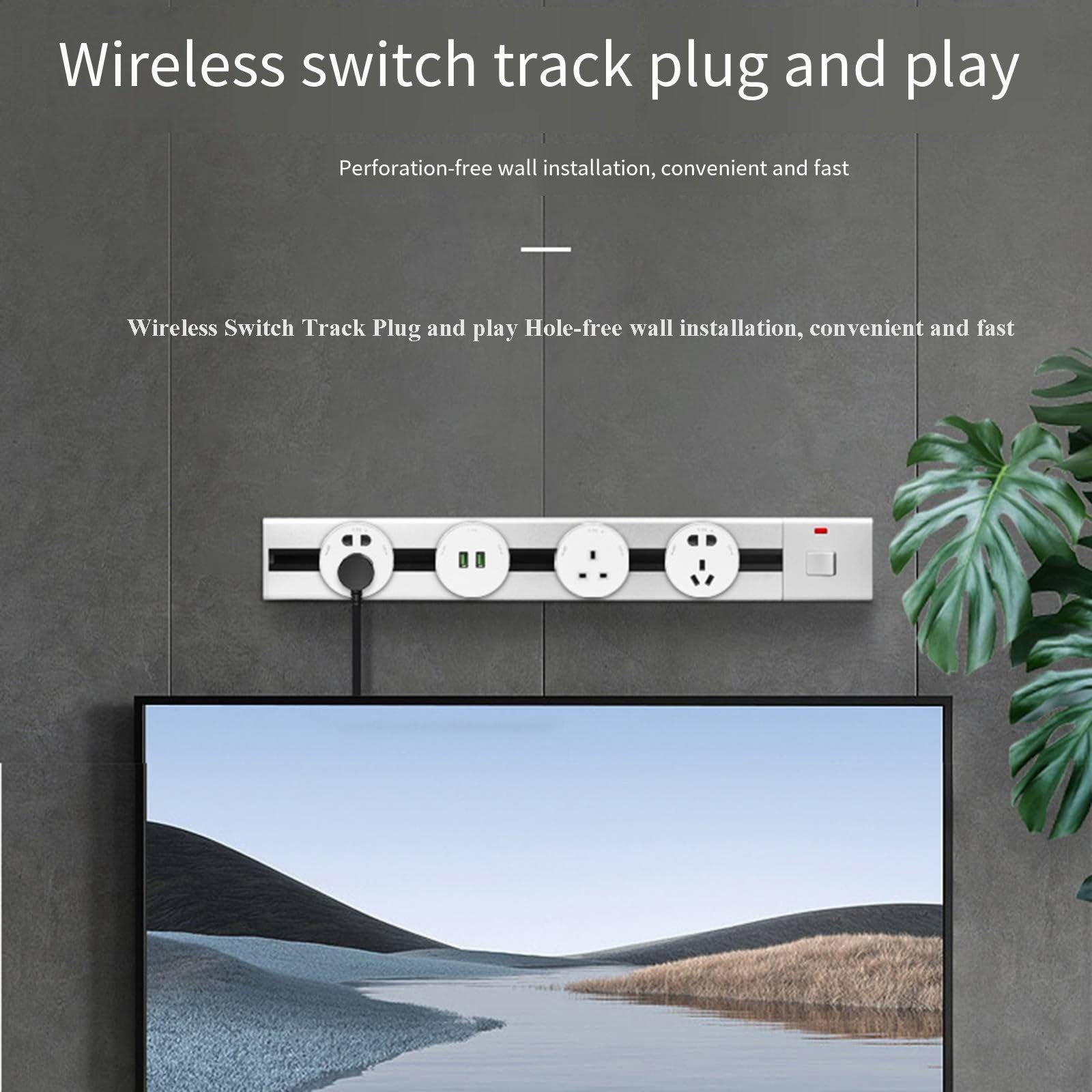 Presa da binario mobile con interruttore, installazione su binario ad alta potenza da 6000 W senza foratura, adatta per cucina/soggiorno/ufficio,Black-40cm