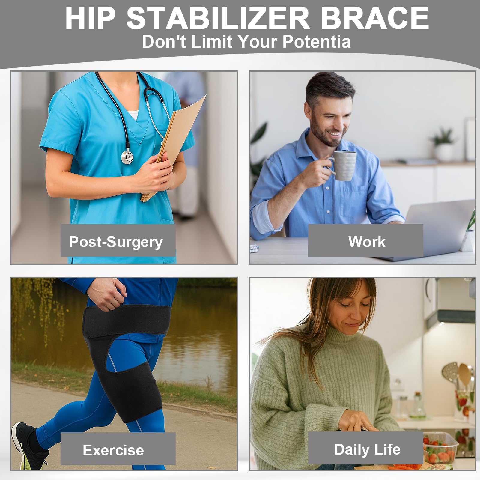 Verstellbare Hüftbandage zur Stützung und Linderung von Hüftschmerzen | Oberschenkel Kompressionsbandage, Hüftorthese für Arthritis, Bursitis, Piriformis und Ischias Schmerzen