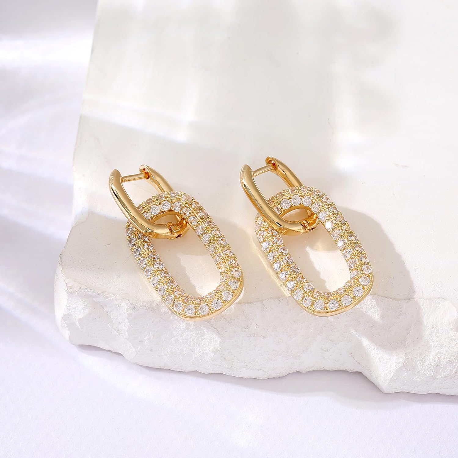 Trendy Gold Paperclip Dangle Drop Earrings Dainty Gold Convertible Link Chain Huggie Statement Formal Earrings for Women Party - Image 5