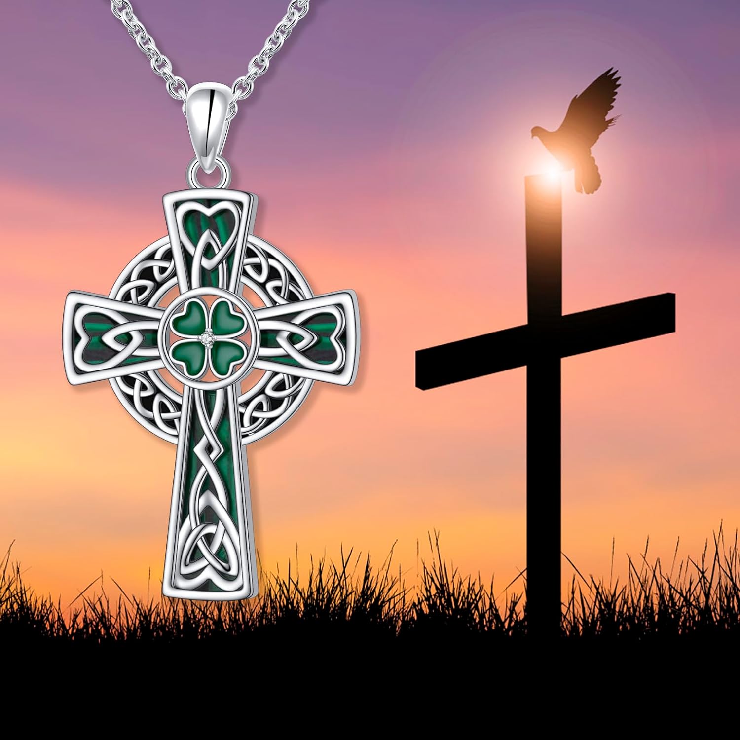 925 Sterling Silver Cross/Cross with Crown Necklaces for Women Celtic Knot CZ Cross Pendant Adjustable Chain Jewelry Present Birthday Chrismas Valentine