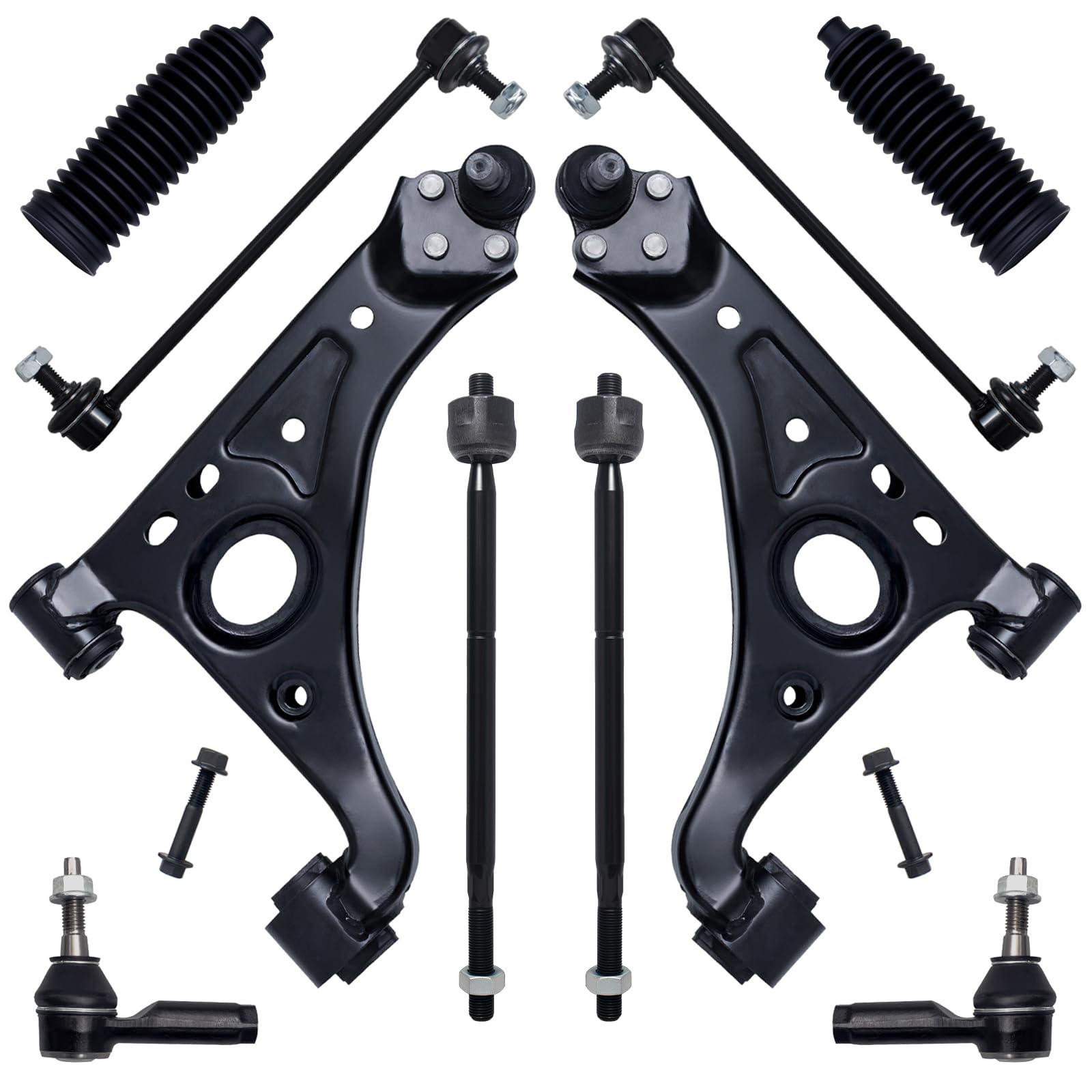 auqdd 10pc front end suspension kit fit for 2013-2022 bu-ick encore, 13-22 chevy trax, 2 lower control arm w/ball joint 2 sway bar link 4 outer inner tie rod end (# k623137 k750682 ev800936 es801558)