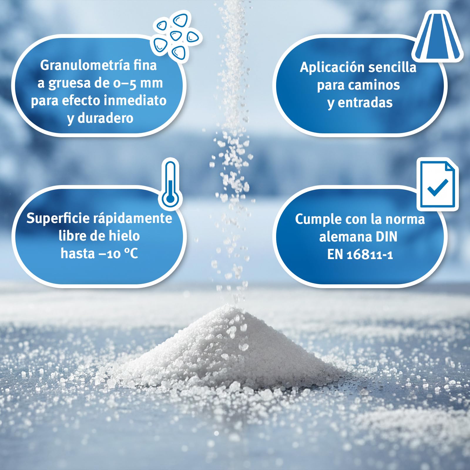 Sal para deshielo 25kg: deshielo inmediato y duradero, DIN EN 16811-1, sal para eliminar el hielo y la nieve, streu invernal para aceras, accesos y aparcamientos, grano M, de alta calidad