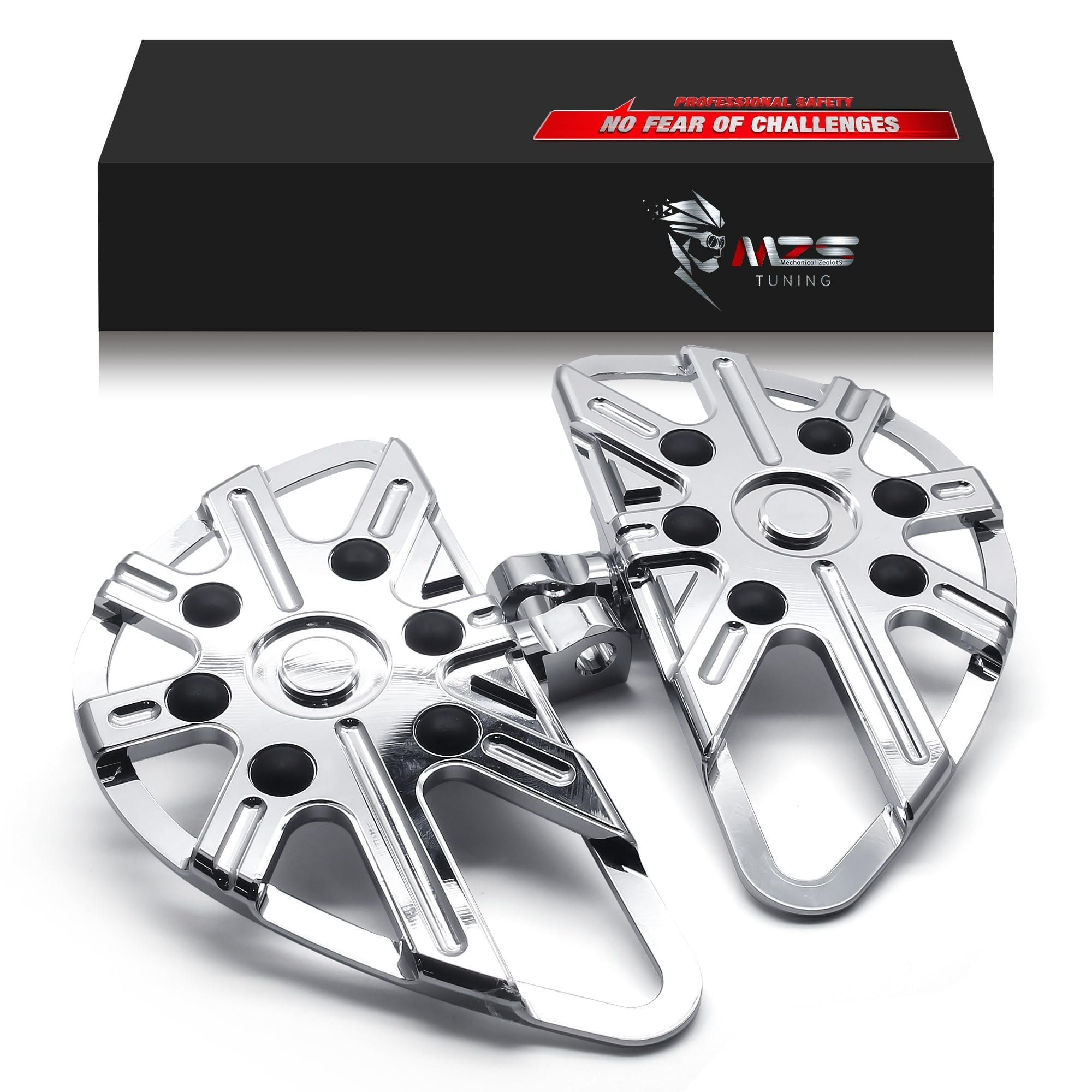 MZS Motorcycle Passenger Foot Pegs, Touring Rear Floorboards Footboards Floor Boards Skeleton Chrome Compatible with Dyna | Electra/Road/Street Glide | Road King | Softail | Sportster | Trike | V Rod