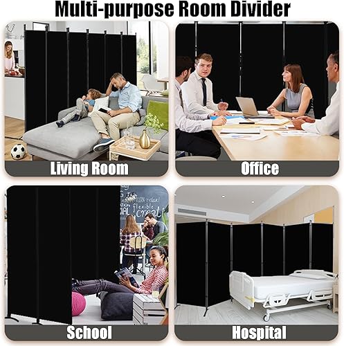 Miniatura 6 de Separador de habitaciones, 6 paneles de pantallas de privacidad plegables negras, divisores de habitación de 6 pies para separación, hogar, oficina,