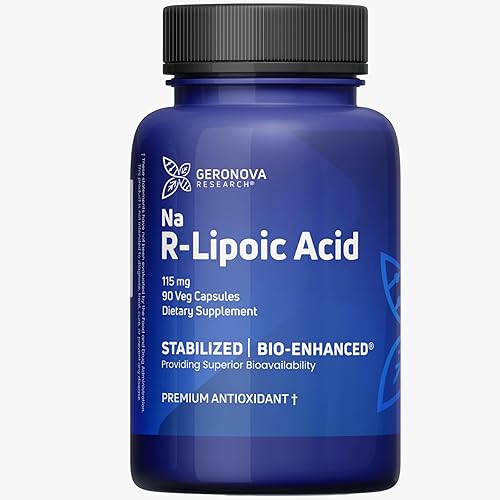 GeroNova Research Ácido R-lipoico bio-mejorado estabilizado de 100 mg 90 Caps - Antioxidante de ácido alfa lipoico R de primera calidad para el