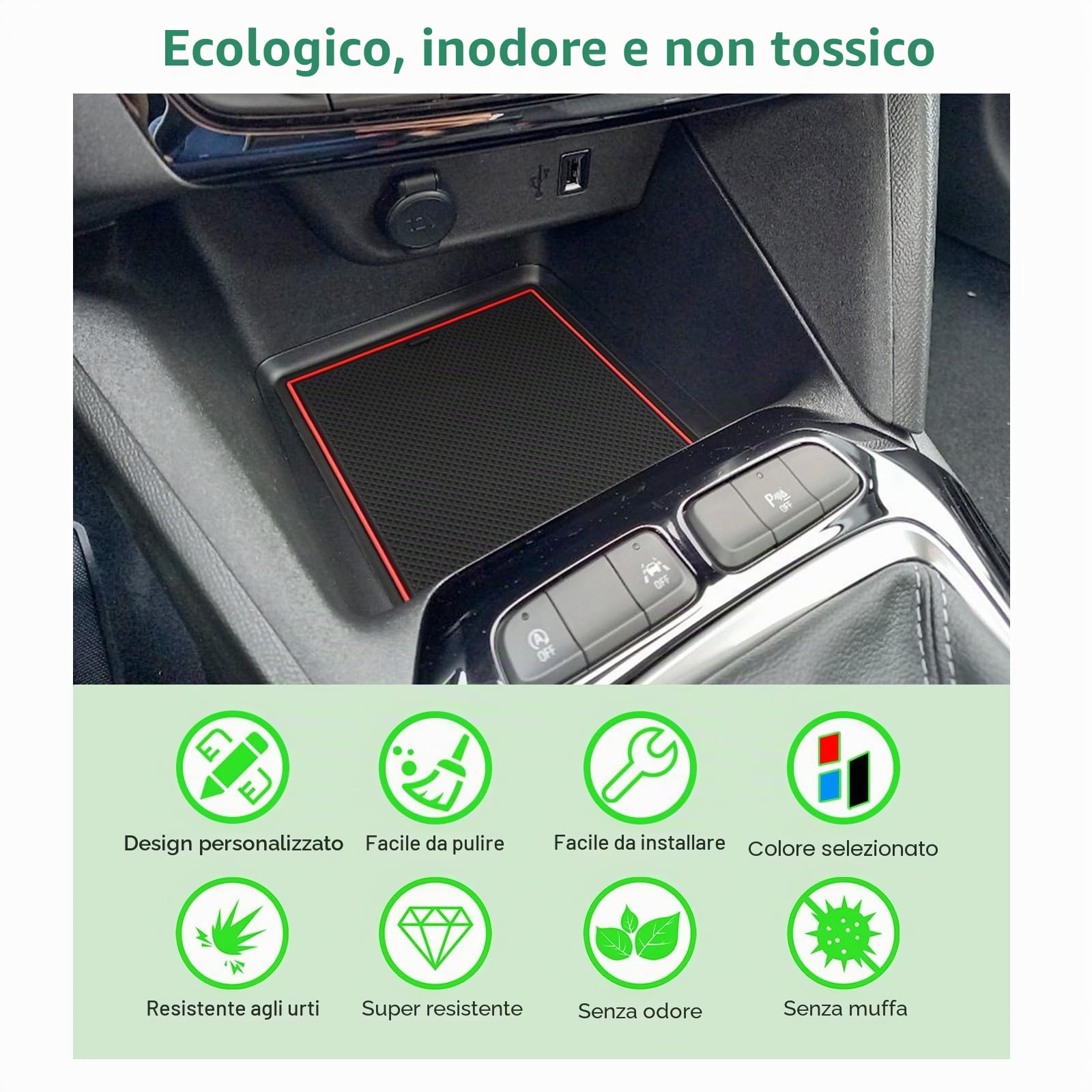 GAFAT Compatibile con Opel Corsa F 2020-2024 2025 (Freno Manuale) Tappetini Antiscivolo, Corsa F 2024 Tappetini in Gomma per Console Centrale, Cuciture per Porta [Non per Automatico & EV] (Rosso)