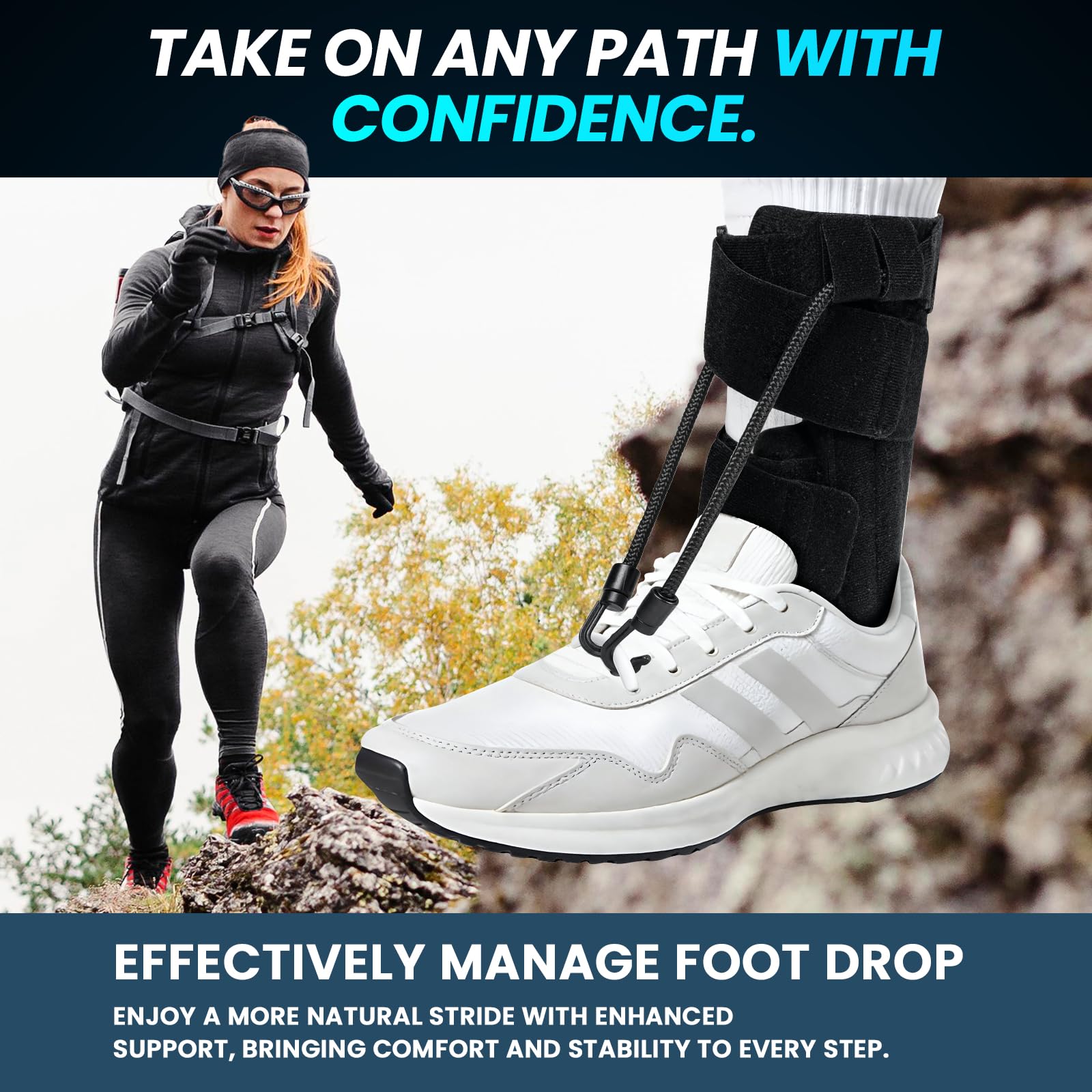 Welnove AFO Foot Drop Brace – Adjustable Drop Foot Braces for Men & Women, Soft and Comfortable Ankle Support for Walking, Fits Left or Right Foot, Improves Gait & Stability