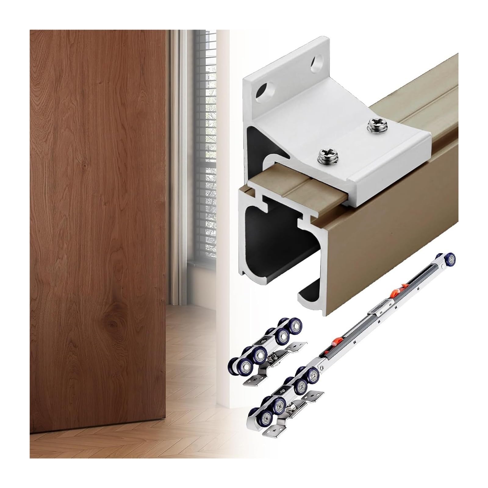 EBZFASO Sliding Door Track, Sliding Door Track Kit, Soft Close, 8 Wheel, Aluminum(Champagne,39in/99.1cm)