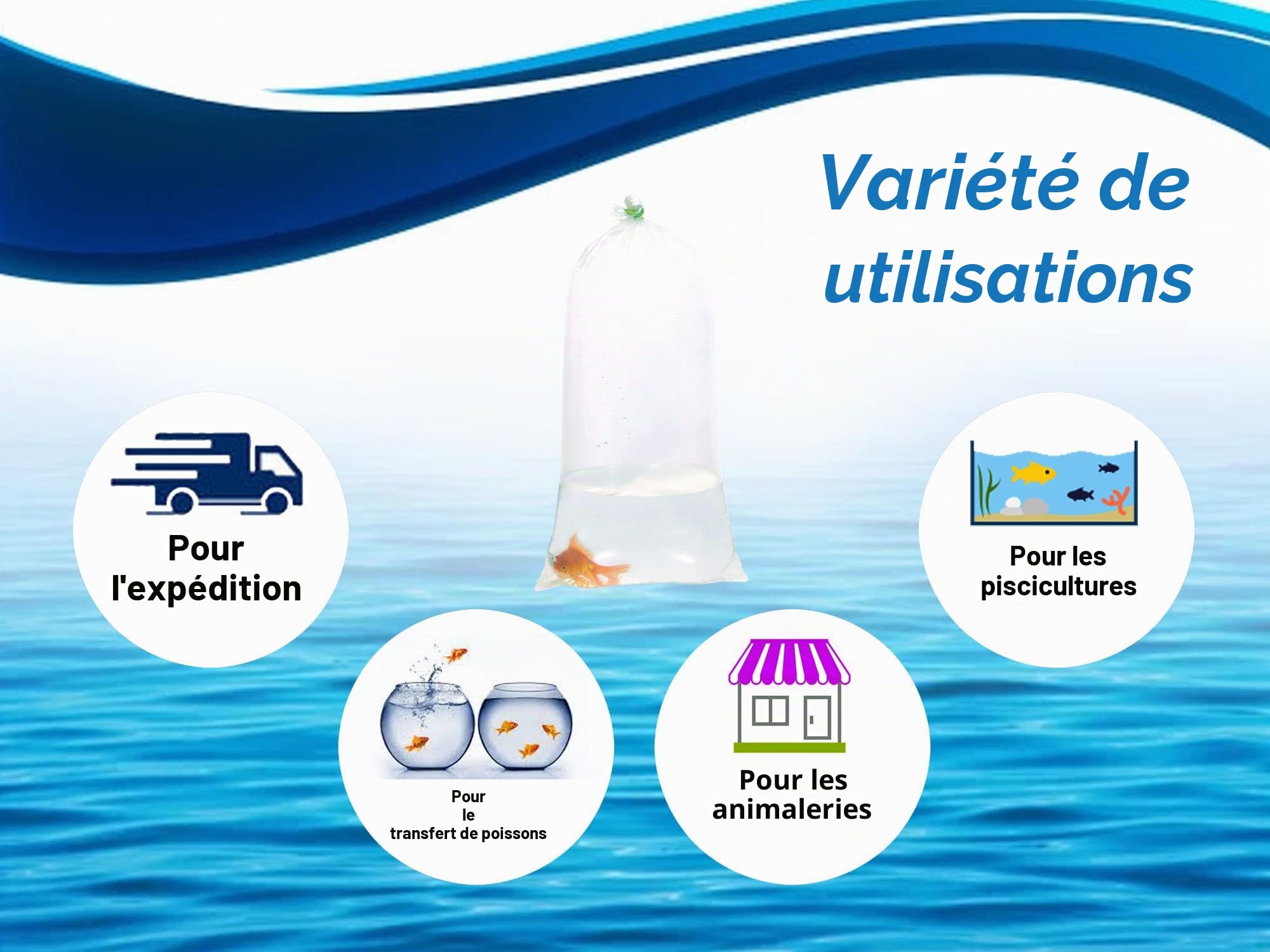 Lot de 50 sacs de pêche étanches en plastique transparent avec fond arrondi pour transport de Betta et petits poissons Calibre 200 7,6 x 35,6 cm