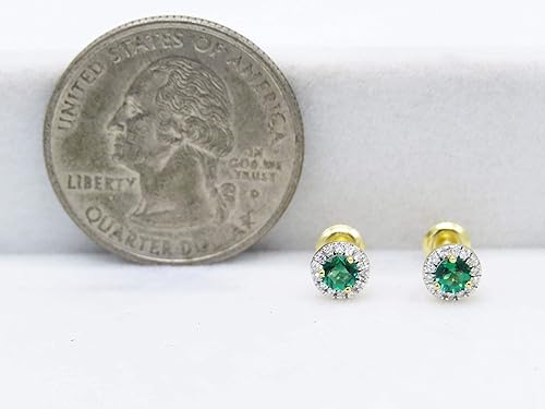 Miniatura 5 de Dazzlingrock Collection Aretes redondos de 10 quilates con halo de diamantes blancos y piedras preciosas creadas en laboratorio, oro amarillo