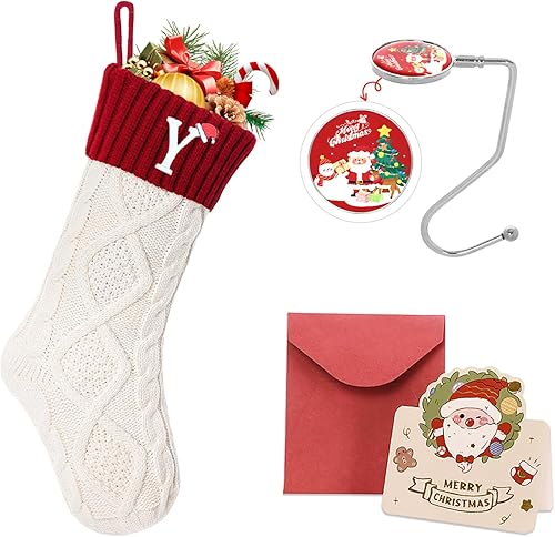 Miniatura 91 de Ulico Medias de Navidad con iniciales, calcetines de Navidad de punto con monograma bordado grande de 18 pulgadas, calcetín de Navidad para niños