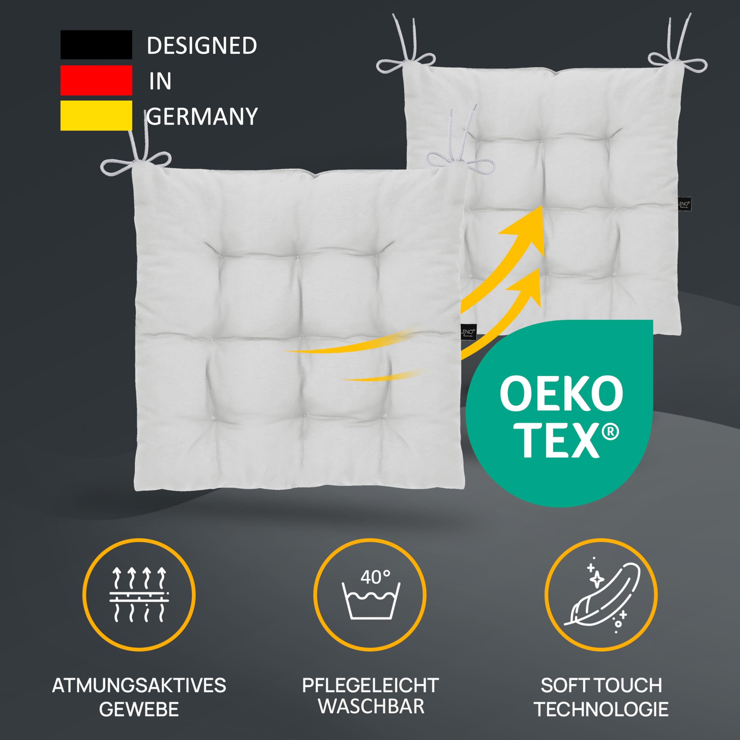 LILENO HOME 6er Set Stuhlkissen 34 Weiß (40x40x6 cm) - Sitzkissen für