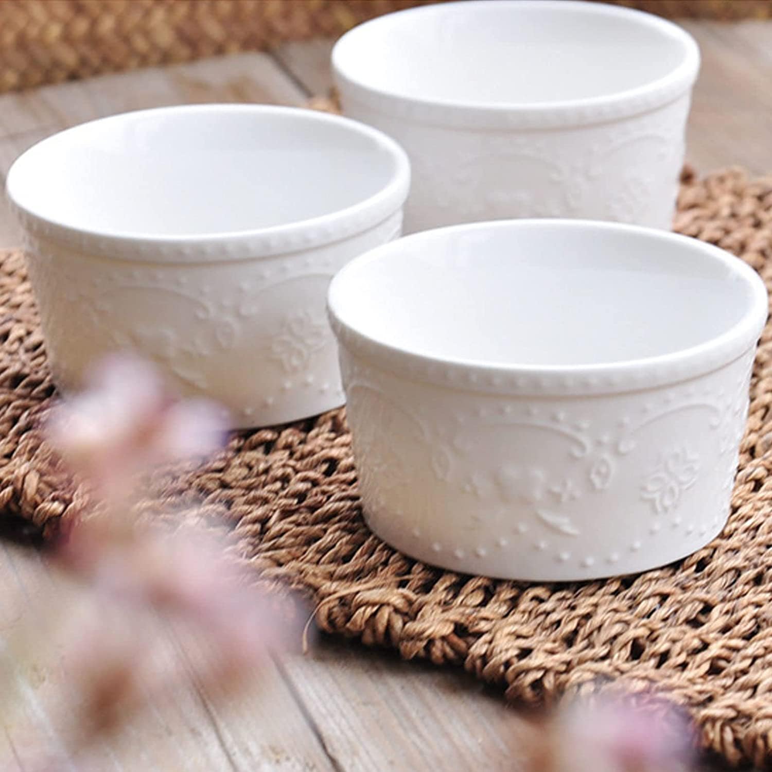 Bol à soupe, bol à riz, bol à déjeuner, ensemble de ramequins blancs, 120 ml, ramequins à crème brûlée, plats à soufflé allant au four, ramequins à soufflé, ramequins for friteuse à air-blanc-lot de 6