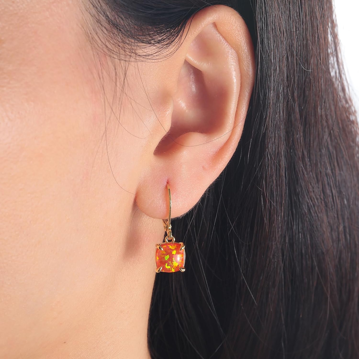 CiNily Square-Cut Opal Earrings Leverback Drop Earrings for Women Hypoallergenic, Pendant Earrings 14K White Gold/Gold Dangle Earrings Opal Hoops Birthday Wedding Mothers Day Jewelry Gifts - Image 2