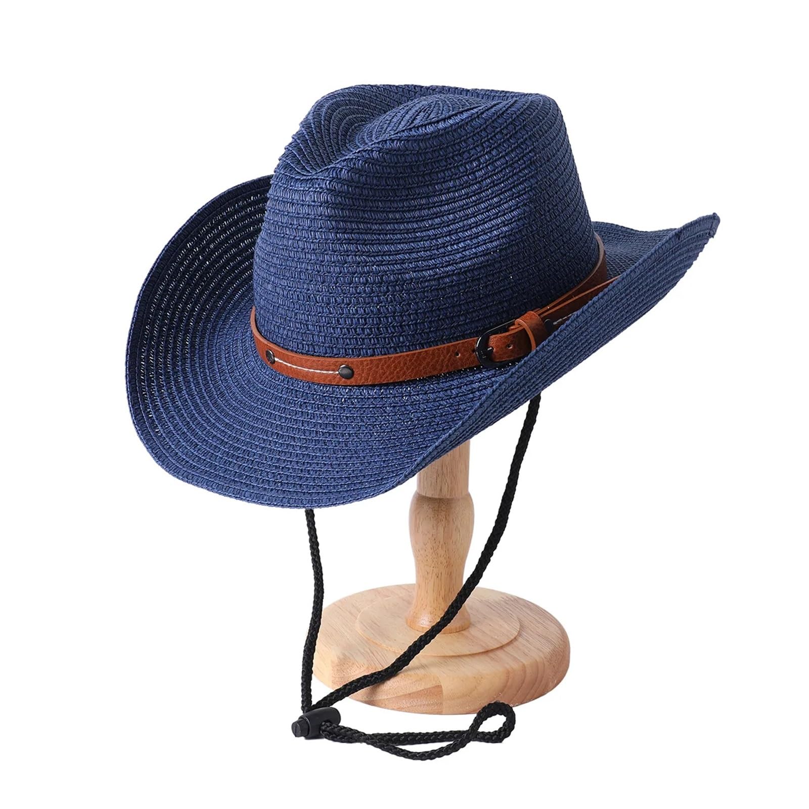 Sombrero Cowboy Sombrero vaquero de paja ala ancha unisex plegable, con protección solar, ideal for playa y verano, cordón for el viento