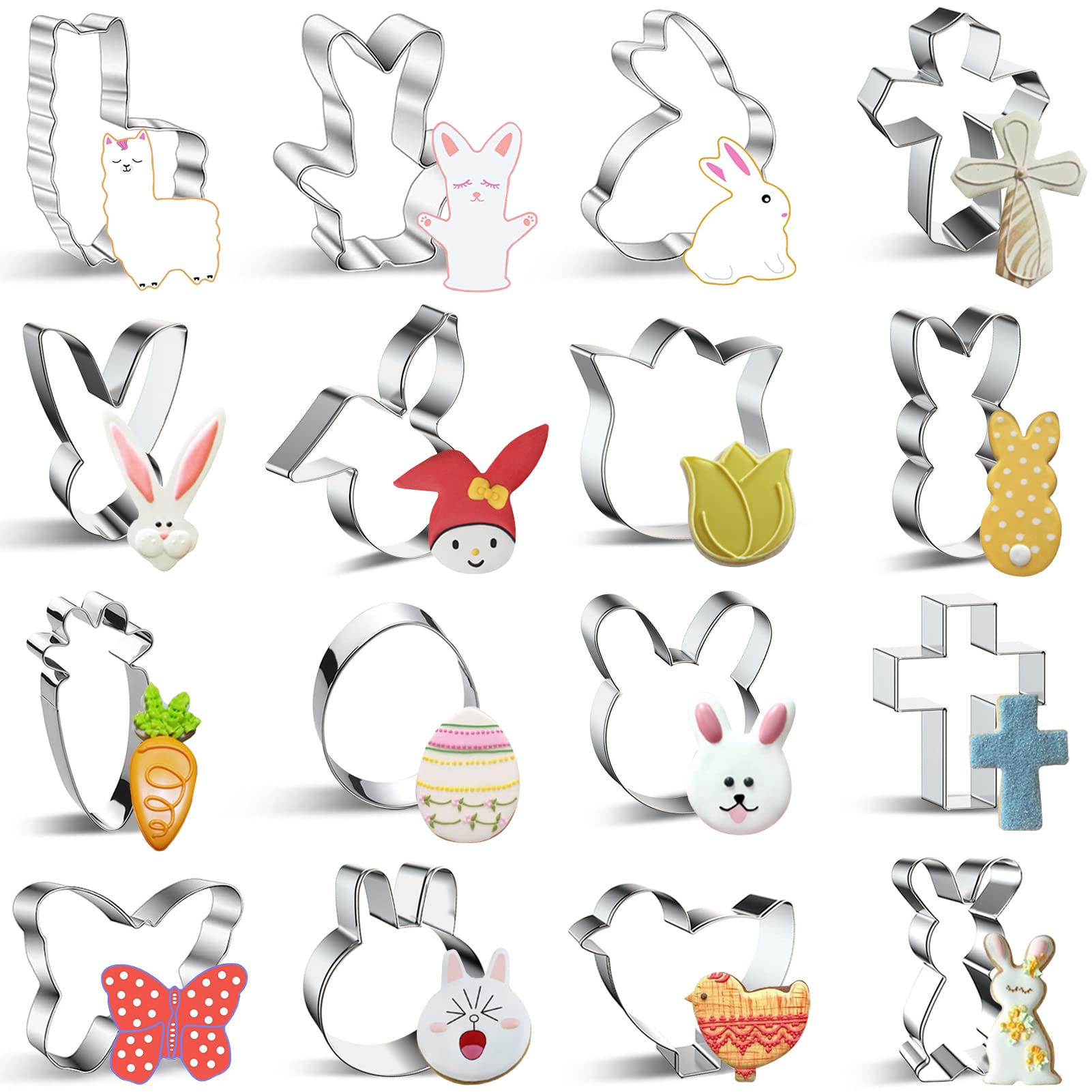 Uitsteekvormen voor Pasen, roestvrij staal, set van 8 stuks, roestvrij staal, koekjesvormen, kat, koekjesvormen, roestvrij staal, kat, koekjesvormen om te bakken doe-het-zelf koekjesvormen decoratie