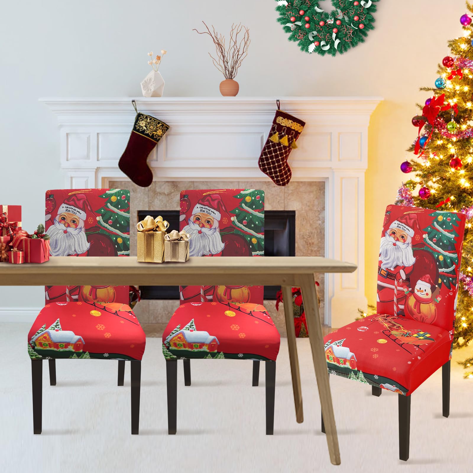 Lydevo Coprisedie con Schienale 4 Pezzi Elasticizzato,Coprisedia per Sala da Pranzo,Fodere Sedie con Schienale Alto Lavabile Rimovibile Universale,Spandex Copertura per Sedia Soggiorno,Neve Vecchio