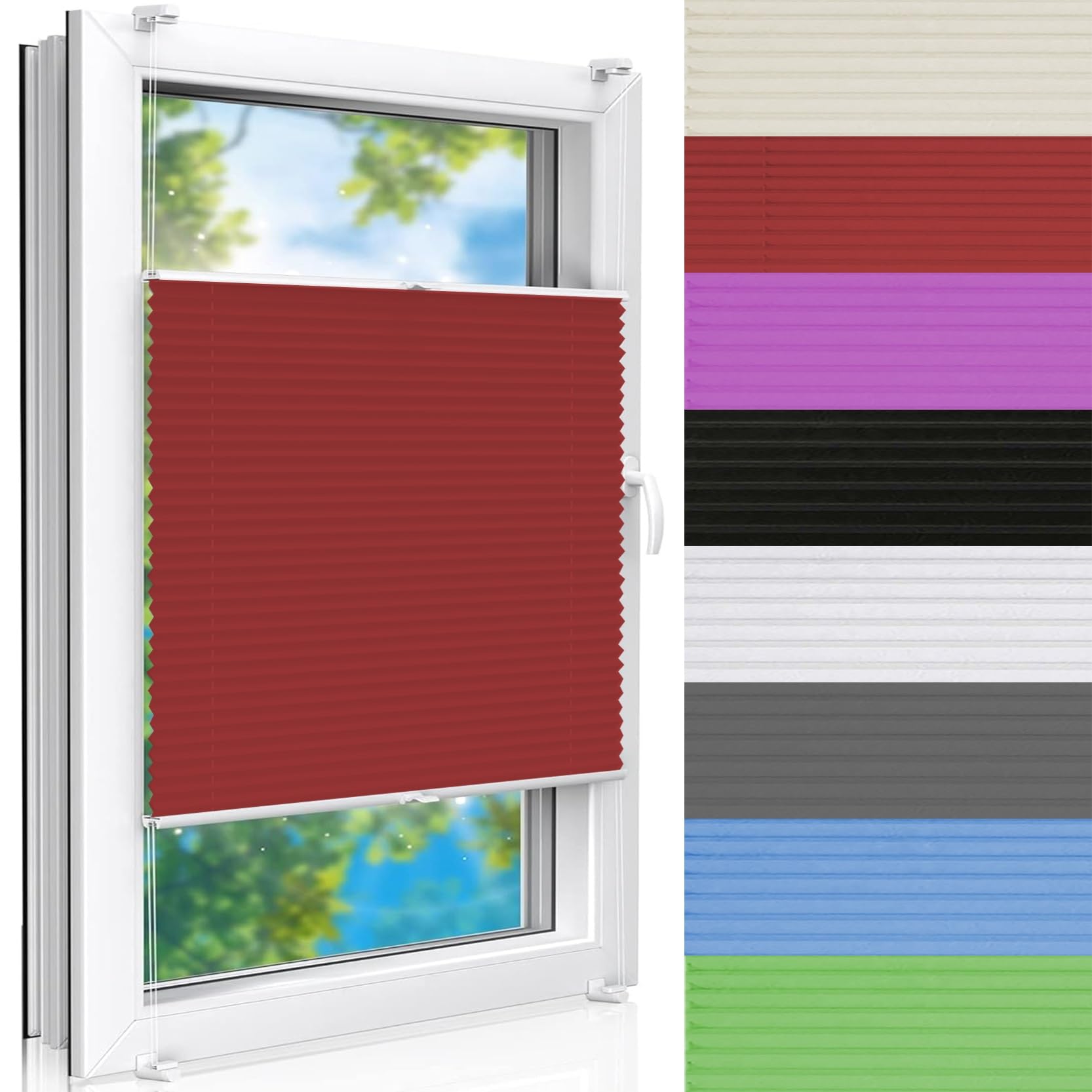 Temporary Blinds for Windows 100 x 160 cm Paper Blackout Blind Light Filtering Privacy Protection Easy to Install All Assembly Parts Included for Home Office Bedroom, Red