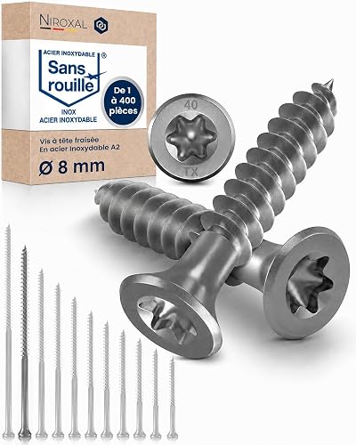 à bois inox A2 V2A H2 Torx TX tête fraisée 90° filetage tota Vis