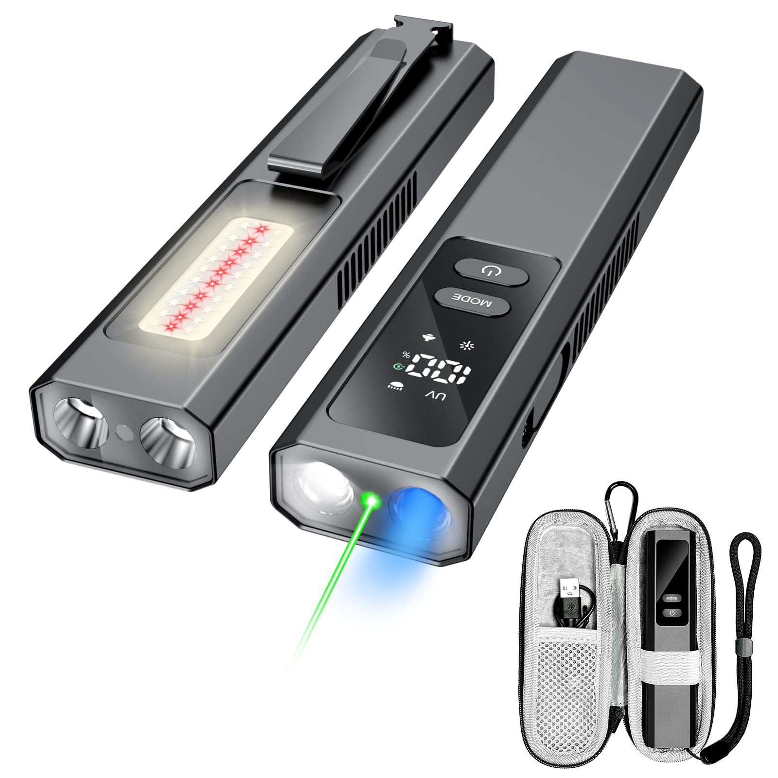 Photo 1 of Resptasski EDC Flat Flashlight with UV, Green Laser, 1300 Lumens