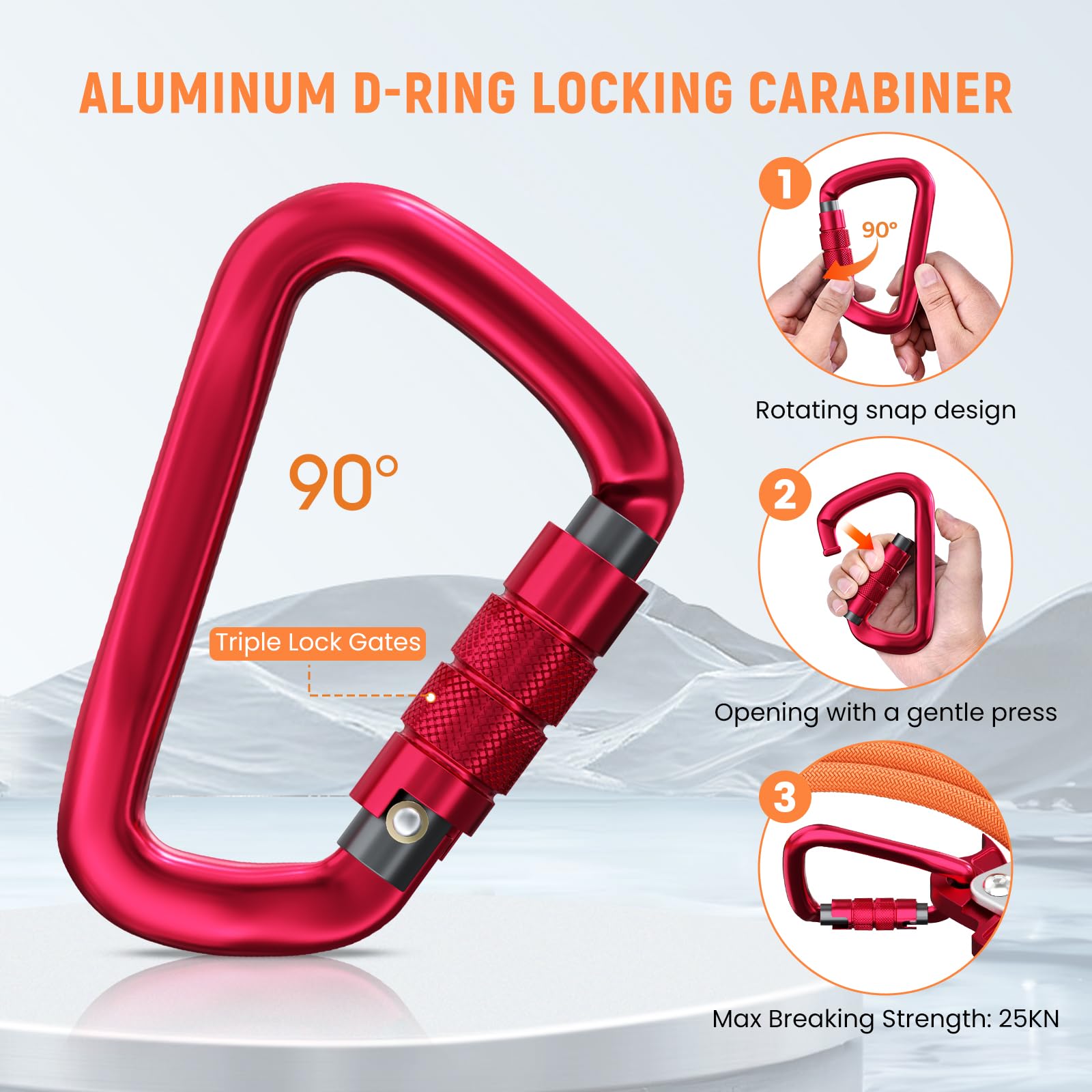 Kit de cuerda de acero con núcleo flip, cordón de acero con mosquetón de triple bloqueo, cuerda ajustable para escalada de árboles, protección contra caídas