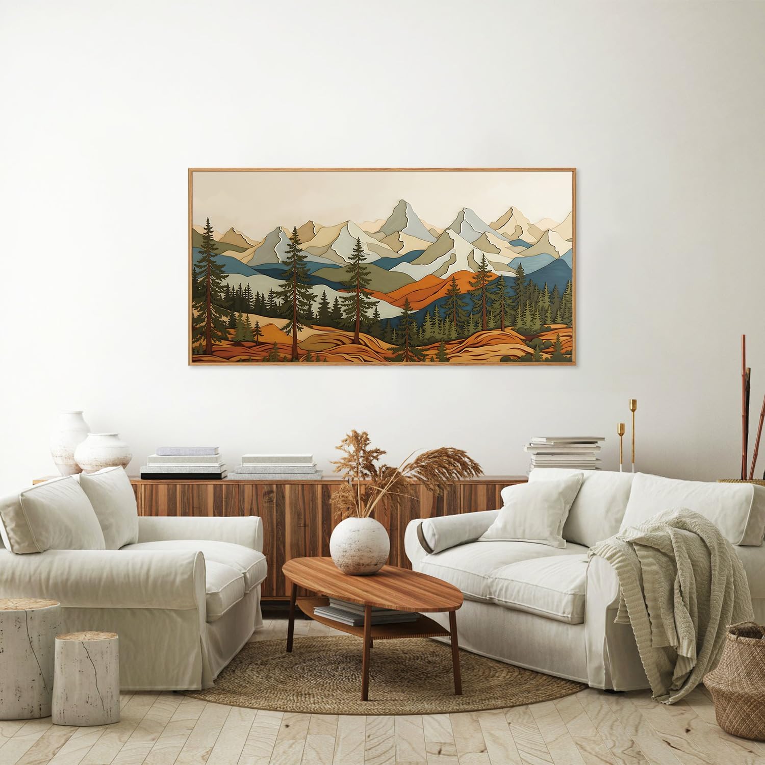 signinart vintage mountains framed canvas wall art, wooden forest wall decor, green wood pine trees wilderness artwork, natural ridge landscape art paintings for living room bedroom office 20"x40" natural ridge 40"l x 20"w