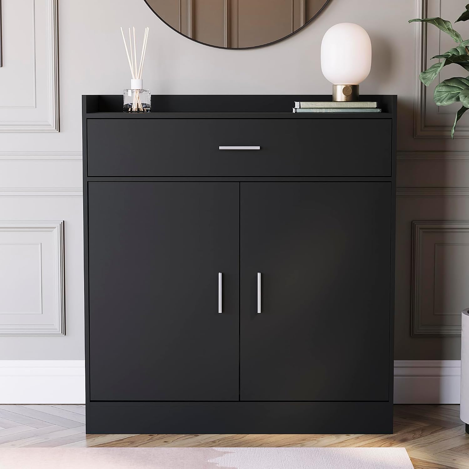 Black Vida Designs Dalby shoe cabinet with two doors and one drawer