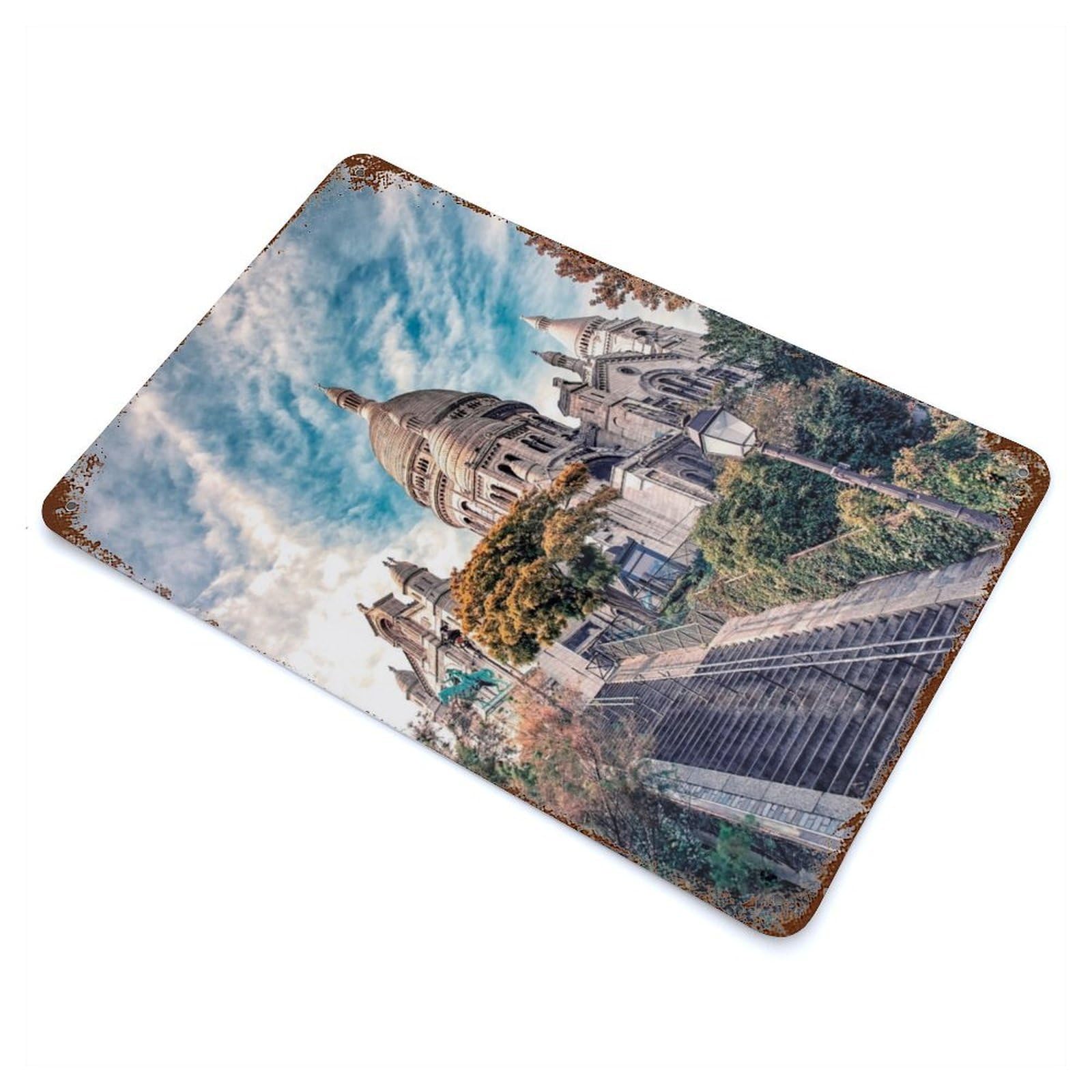 Montmartre Vibes 11.8"x7.9" Vintage Rust Metal Sign, Shabby Chic Decor for Garage, Bar And Workshop Decor