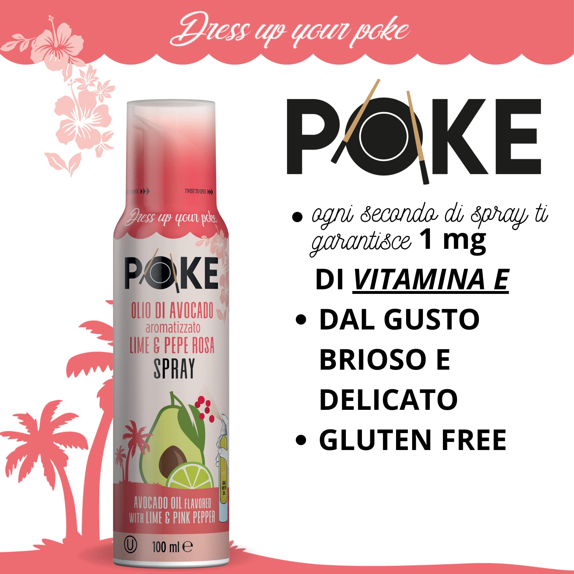Poke Set de 4 x 100 ml, aceite de aguacate, sabor a lima y pimienta rosa, aromatizado con Yuzu y salsa de soja en spray - 100% natural, 100% ligero, 100% fácil-salud y bienestar - Dress Up Your Poke!
