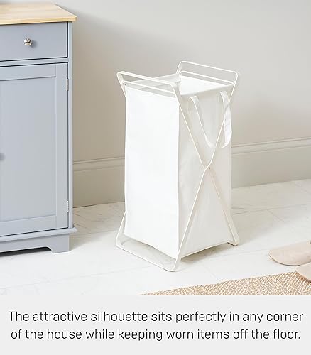 Miniatura 9 de Yamazaki Cesta de lavandería para el hogar, acero + algodón, grande, color blanco