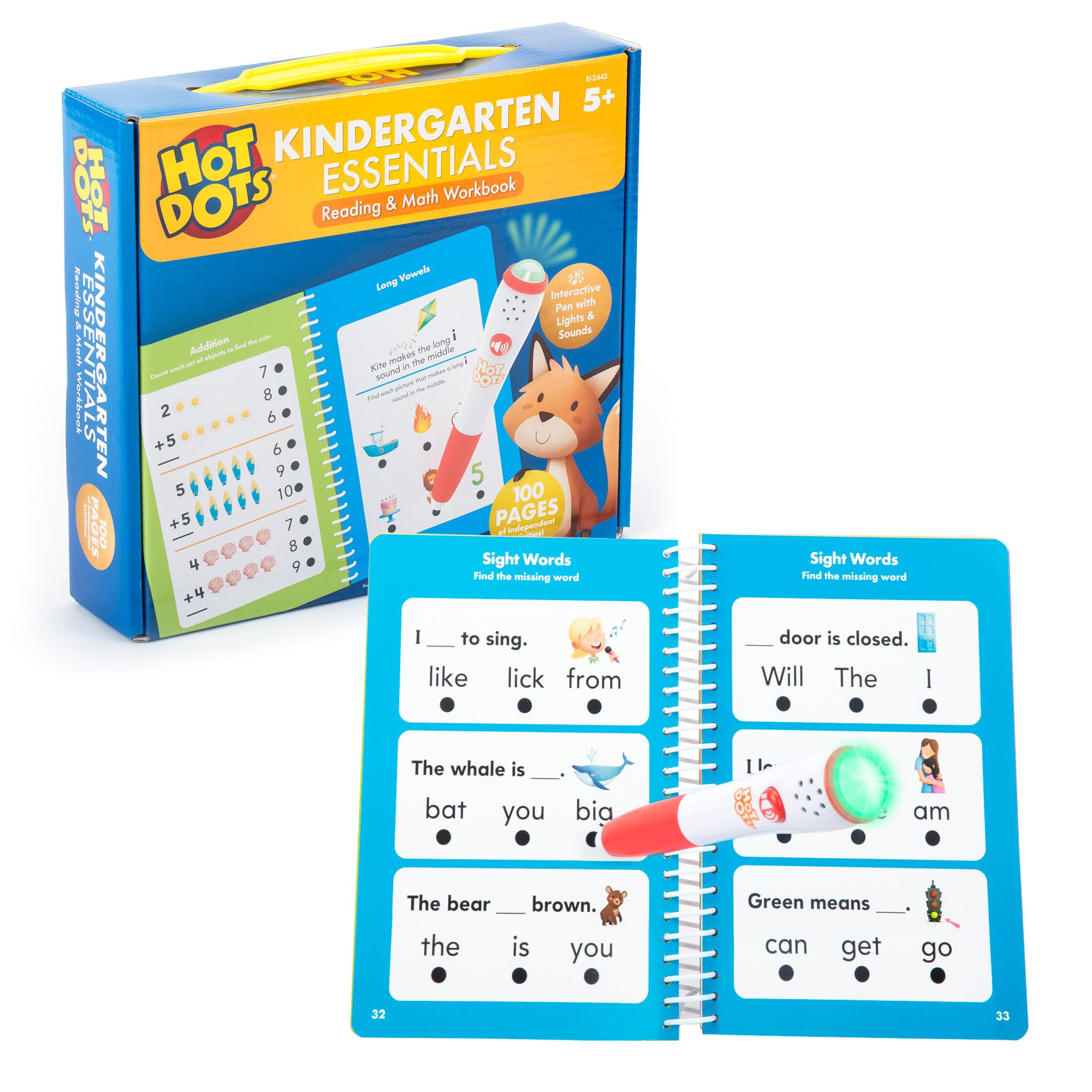 Educational Insights Hot Dots Kindergarten Essentials: Reading & Math Workbook - Kindergarten Workbooks with Interactive Pen, Homeschool Learning Books, Build Reading Fluency and Math Skills, Ages 5+