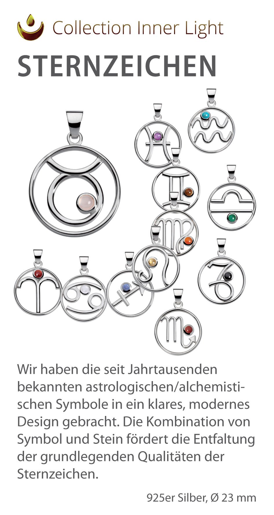 Sternzeichen: STIER | astrologischer Anhänger für Halskette o. Schlüsselanhänger | mit ROSENQUARZ | handgearbeiteter 925 Silberschmuck für Damen o. Herren