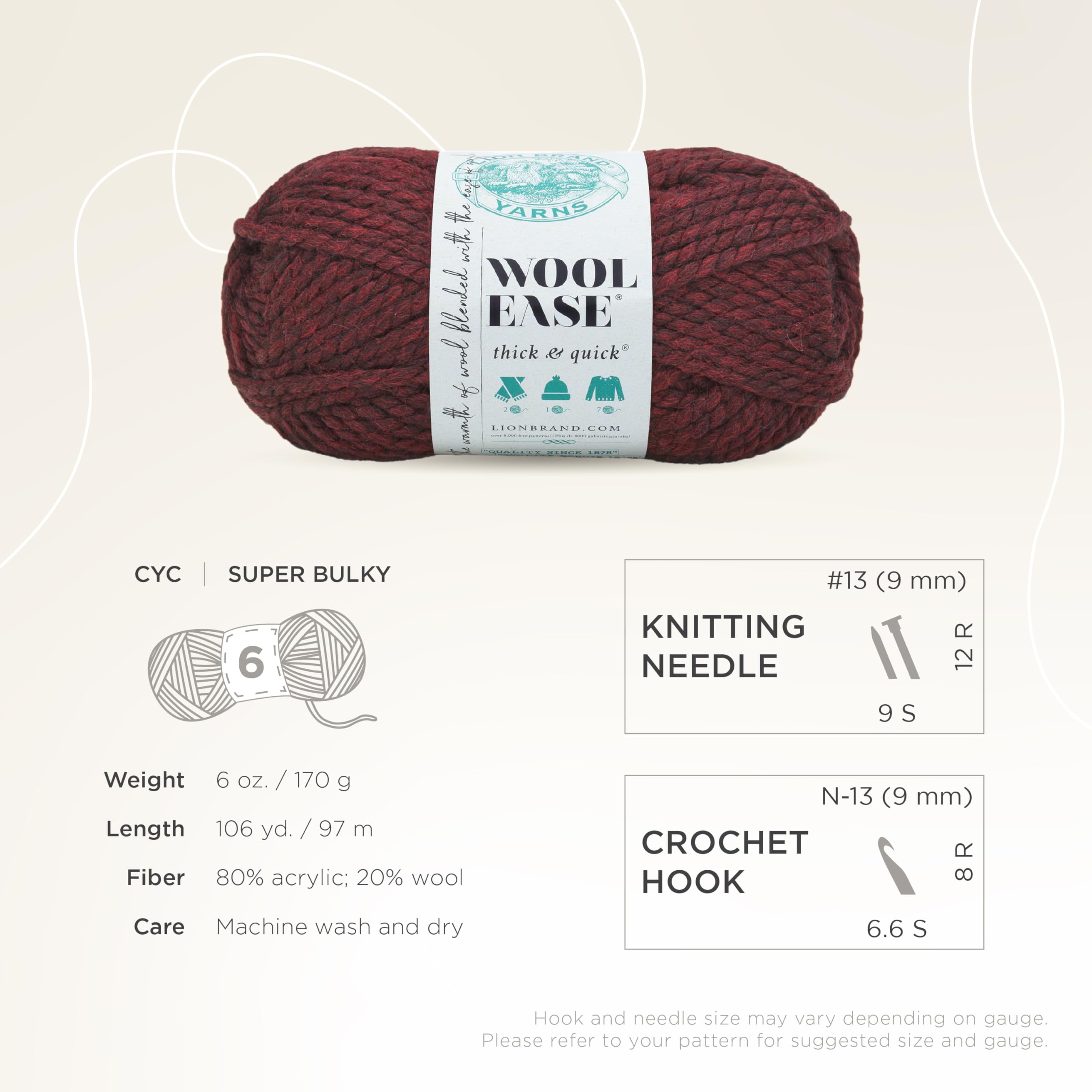 Amazon.com: Lion Brand Yarn 640-143 Wool-Ease Thick & Quick Yarn