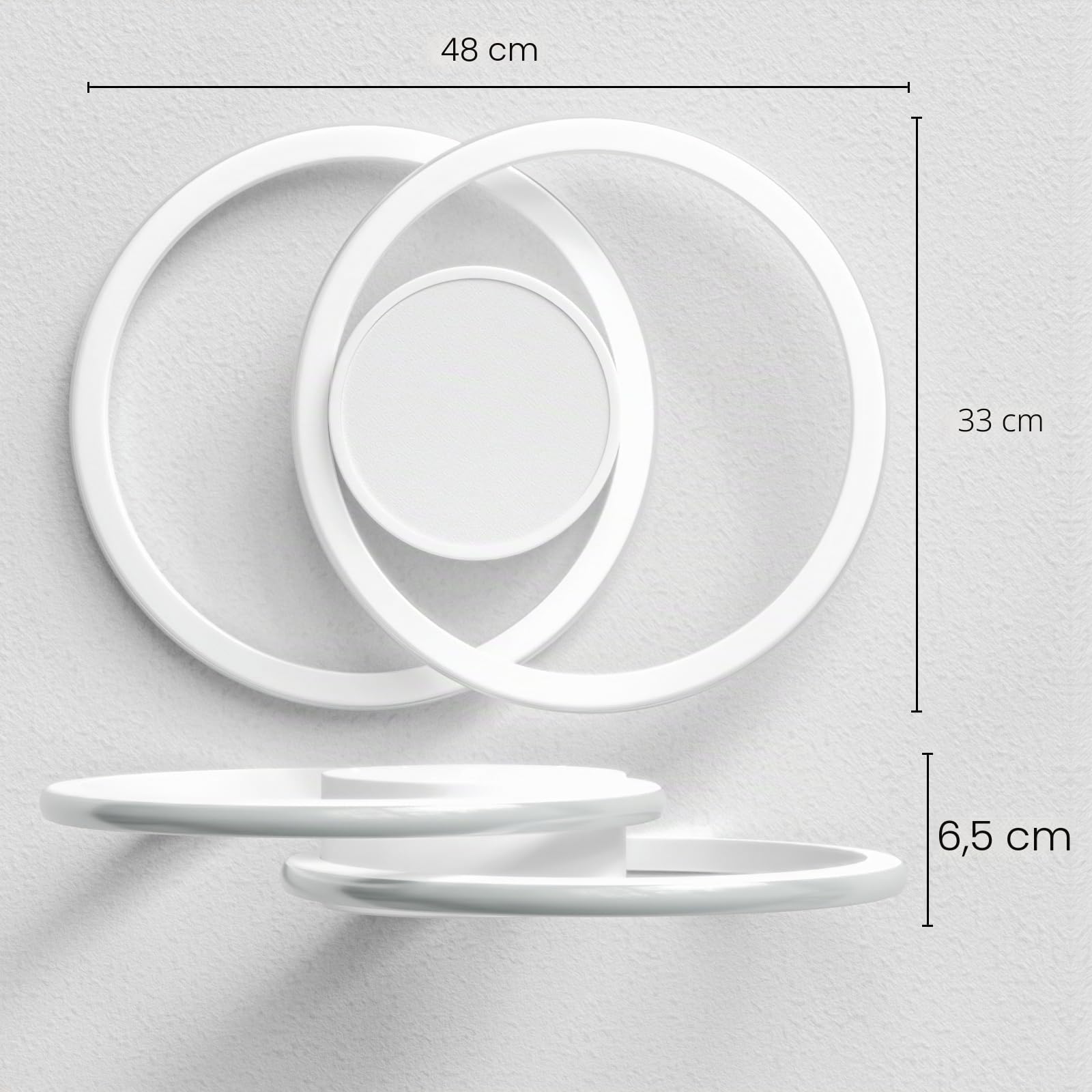LQWELL Modern Led Deckenleuchte, LED Deckenlampe 48cm, 2-Ringe Design, 62W 6500K 6950LM IP44 Wasserfest Schlafzimmerleuchte Wohnzimmerleuchte aus Metall+Acryl als Badezimmer Küche Keller Büro