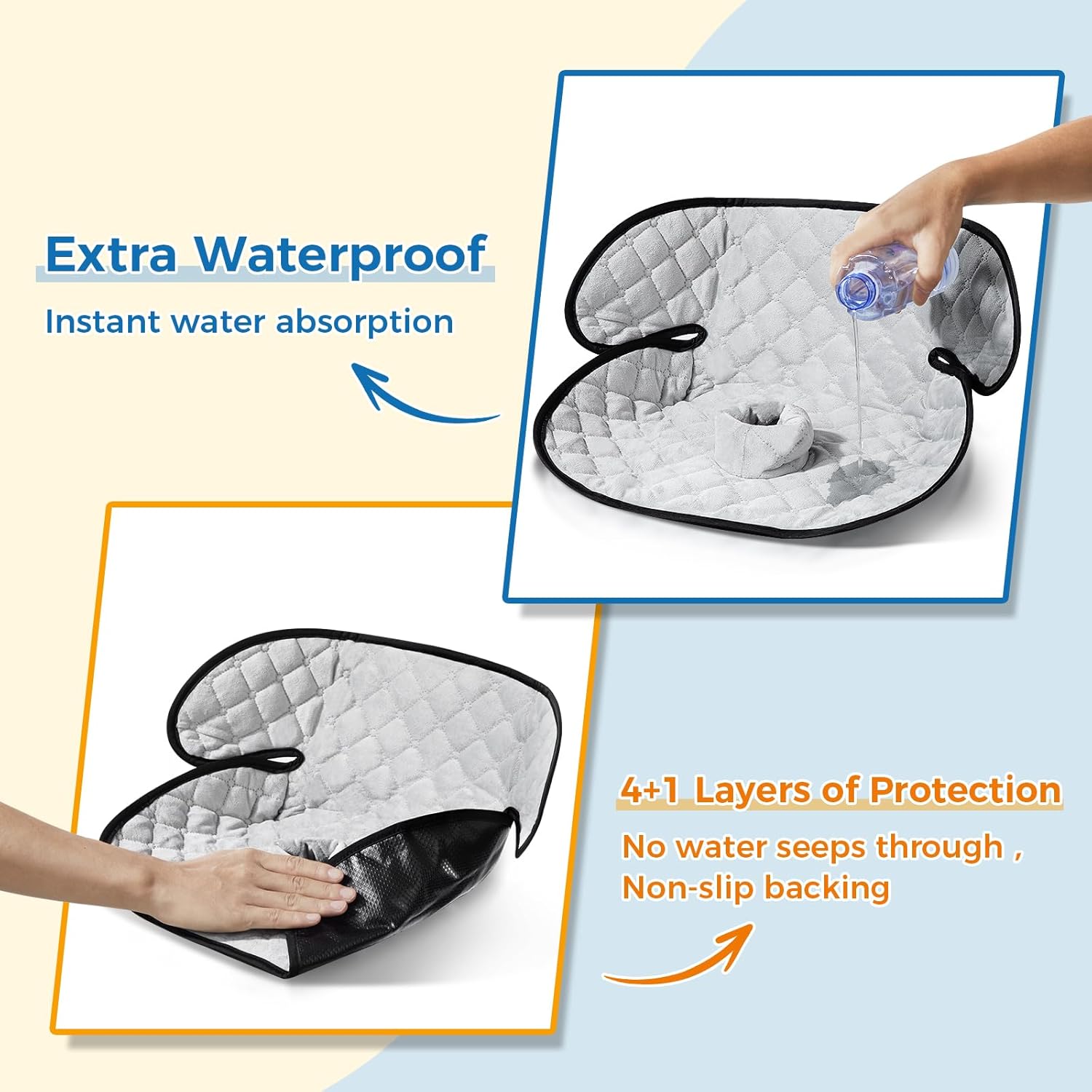 2-Pack Waterproof Piddle Pads, Potty Training Car Seat Protector & Reusable Liner – Non-Slip, Leak-Proof Cover for Car Seats, Strollers, High Chairs, Machine Washable(Grey)