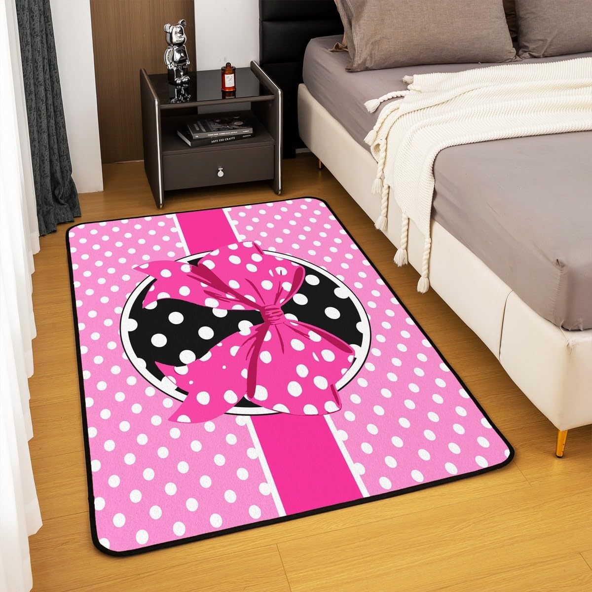 jejeloiu Pink Bowknot Area Rug 3x5 Kids Polka Dots Living Room Rugs for Bedroom Kawaii Princess Themed Decor Carpet,Polyester